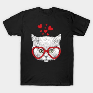 Cat Sunglasses Heart Funny Cute Kitten Valentine Gift T-Shirt